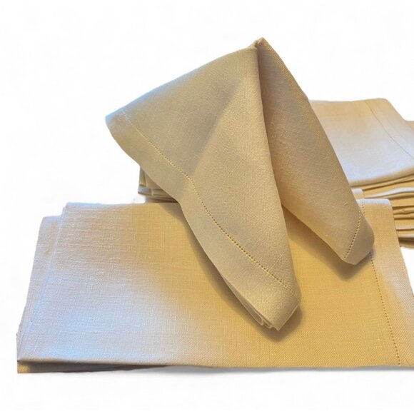 Vintage Quality Linen Napkins Set Of 8 With Pulled Thread Work 16" x 16" Cream - Picture 6 of 6